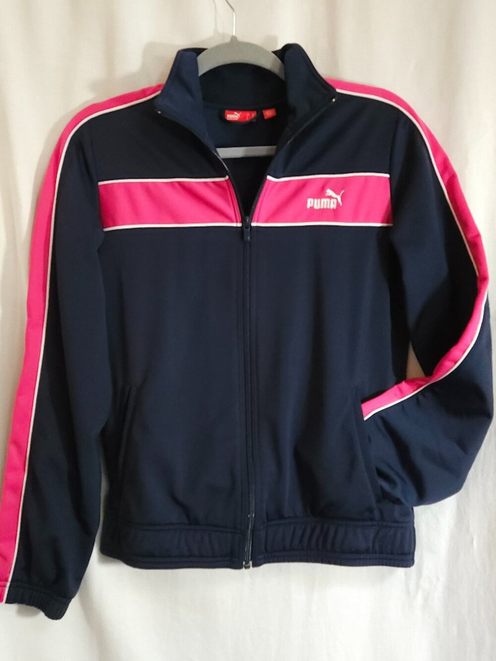 Puma Women's M Navy Pink Full Zip Track Jacket Y2K Retro Athletic